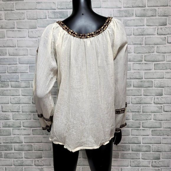 Joie Womens L Off White Gauzy Cotton Embroidered Boho Flowy‎ Top Long Sleeve - Picture 5 of 8